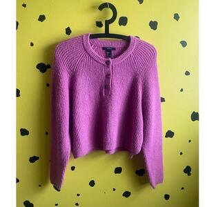 Pink Cropped Henley Sweater Button Front Knit Y2K Fall Layering Small